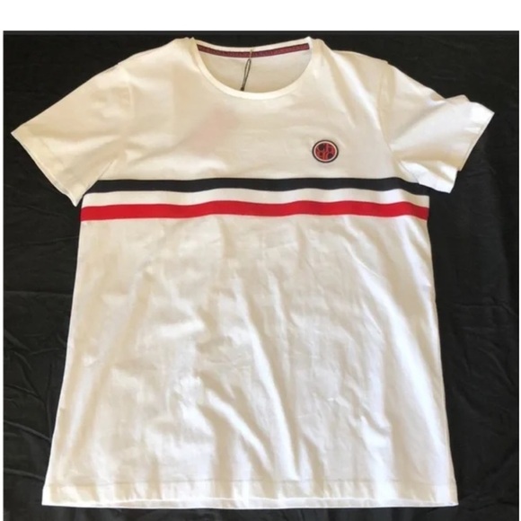Carolina Herrera White Tee with Red and Black Stripes - Picture 1 of 3